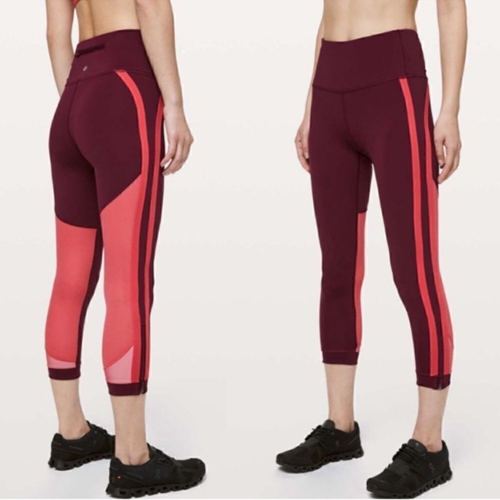 Lululemon Zip The Line Crop 23" Leggings High
Rise Reflective Deep Ruby Coral 8